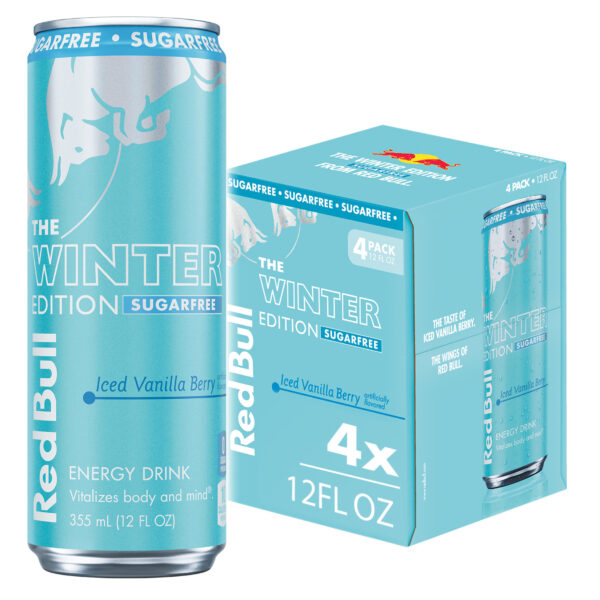 Red Bull Winter Edition Sugar Free Energy Drink, Iced Vanilla Berry, 12 fl.oz. can, 4 pack, 114mg Caffeine, Taurine & B Vitamins